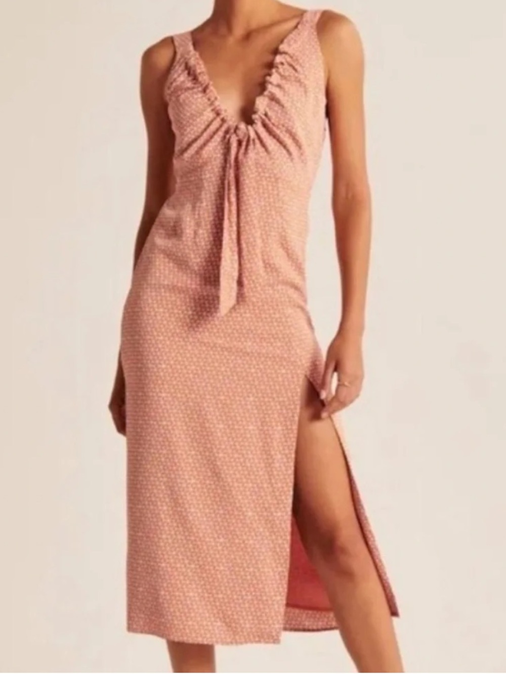 Abercrombie‎ & Fitch Tie-Front Sleeveless Midi Dress Tan cream size S NWT